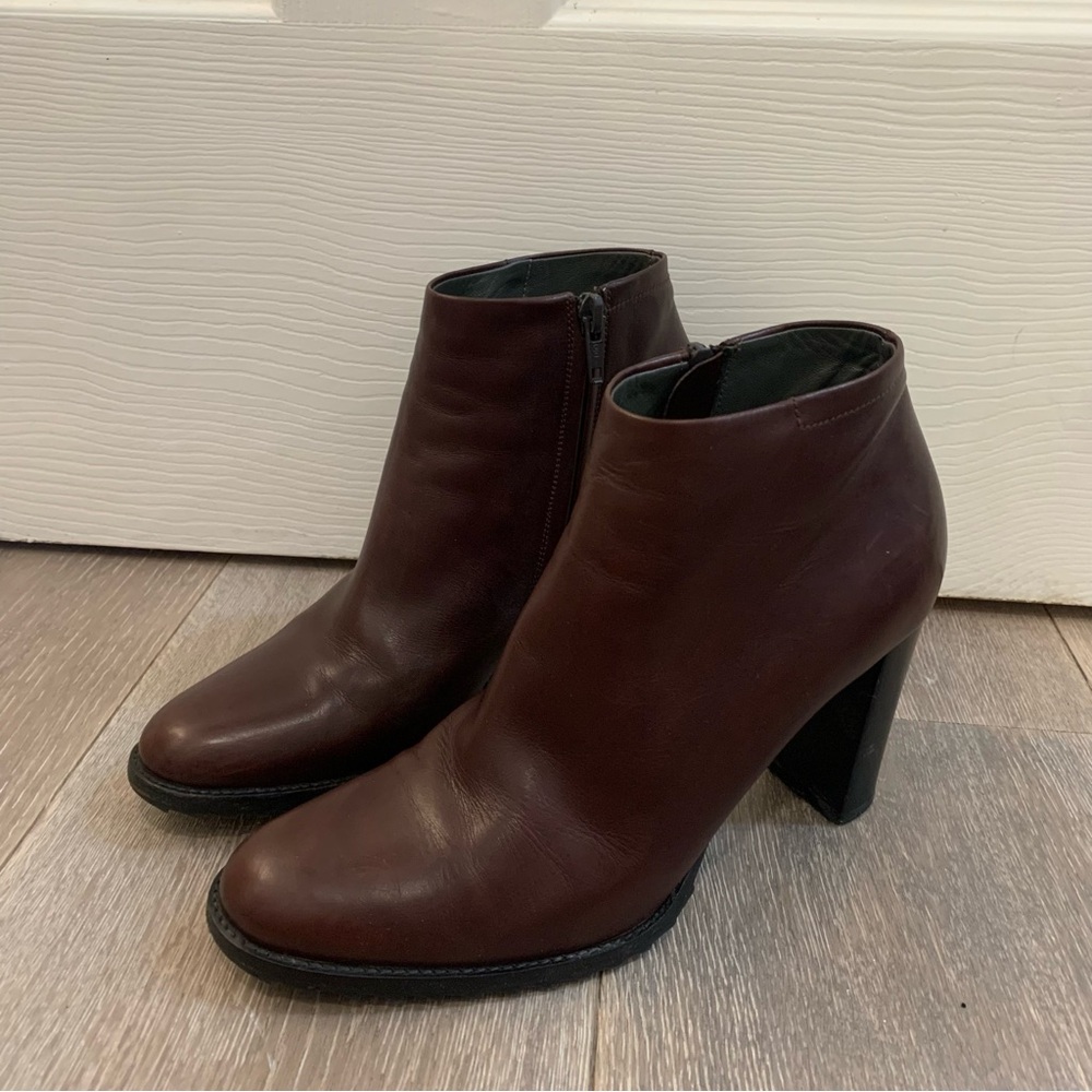 Jil Sander Leather Ankle Bootie Cranberry Leather Made in Italy Sz EU 36.5 US 6
